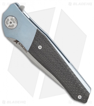 Maxace Dwemer Assassin Wharncliffe LL Knife CF/Blue Ti (3.8" Stonewash)
