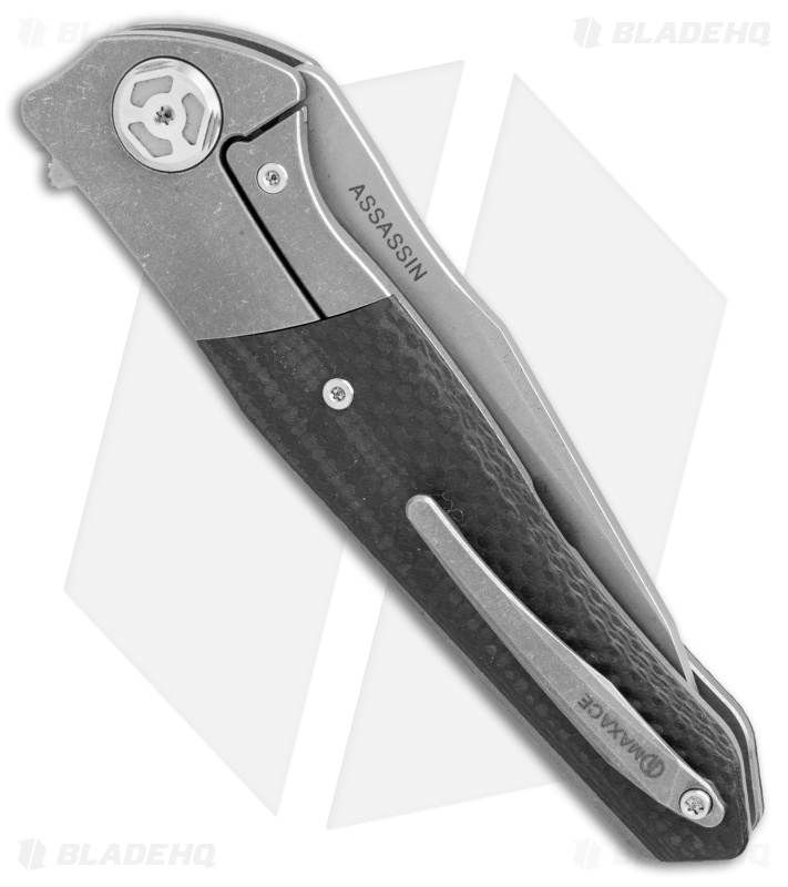 Maxace Dwemer Assassin Liner Lock Knife Carbon Fiber (3.8" Stonewash)
