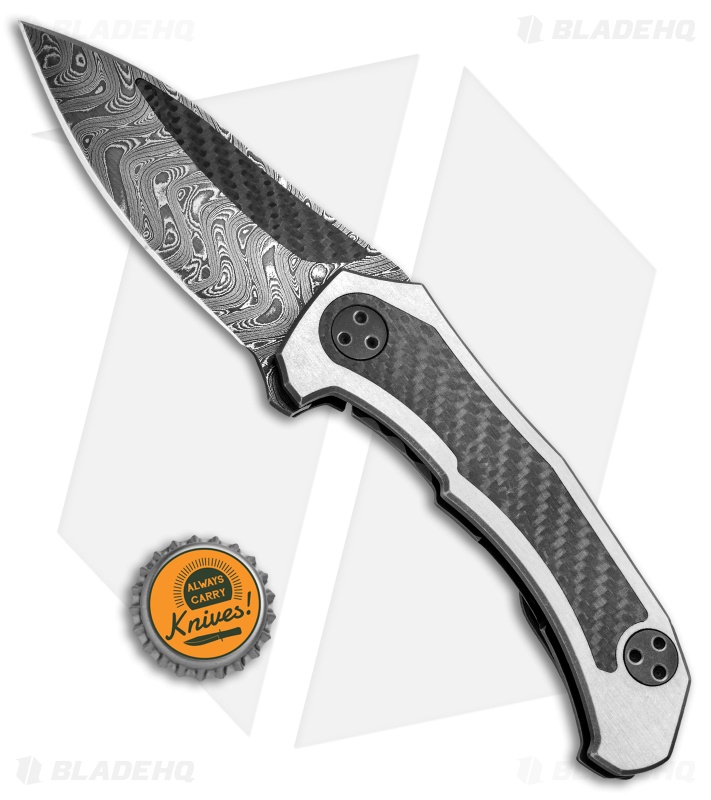 Mikkel Willumsen Urban Tactical Red-E Flipper Knife CF/Ti (3.5" Damascus/CF)