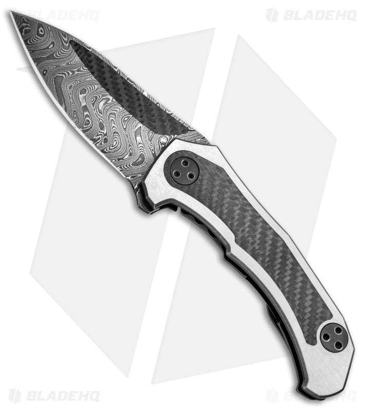 Mikkel Willumsen Urban Tactical Red-E Flipper Knife CF/Ti (3.5" Damascus/CF)