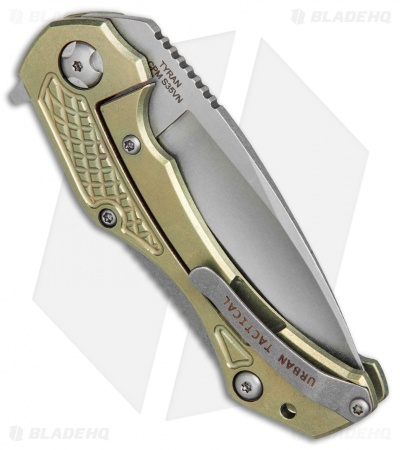 Mikkel Willumsen Urban Tactical Tyran Flipper Knife Green Titanium (3.6" SW)