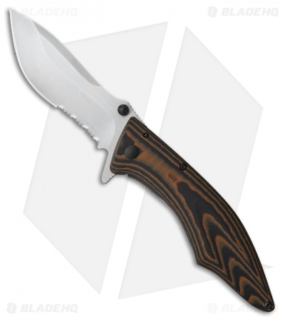 Outdoor Edge Conquer Frame Lock Knife Brown G-10  (3.5" Stonewash Serr)