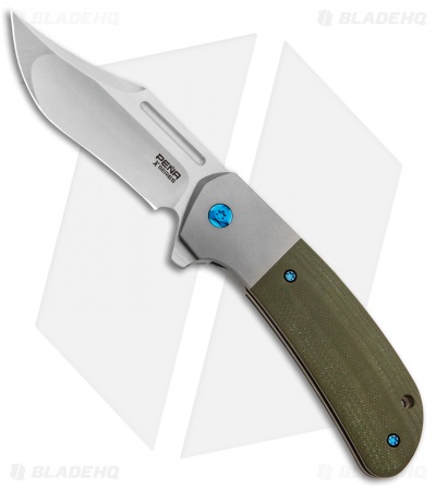 Pena Knives X-Series Lanny's Clip Flipper Knife Green G-10/Ti (3.25" Stonewash)