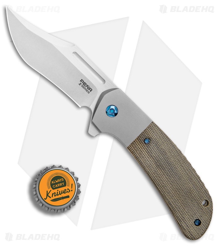Pena Knives X-Series Lanny's Clip Flipper Knife Green Canvas Micarta (3.25" SW)