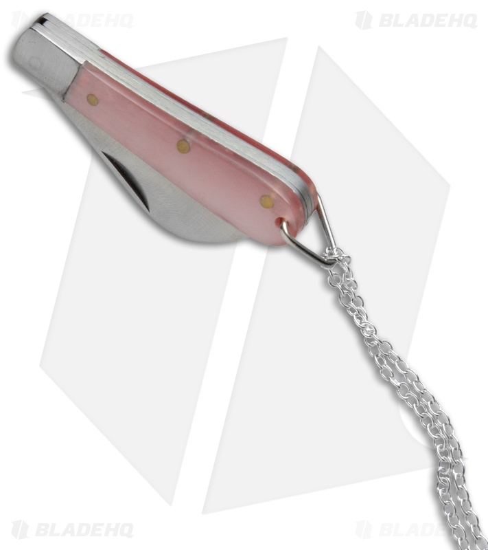Wild Boar Pink Acrylic Knife Necklace w/Silver Chain (1.5" Satin)