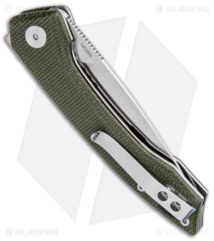 QSP Leopard Liner Lock Knife | Green Linen Micarta - Blade HQ