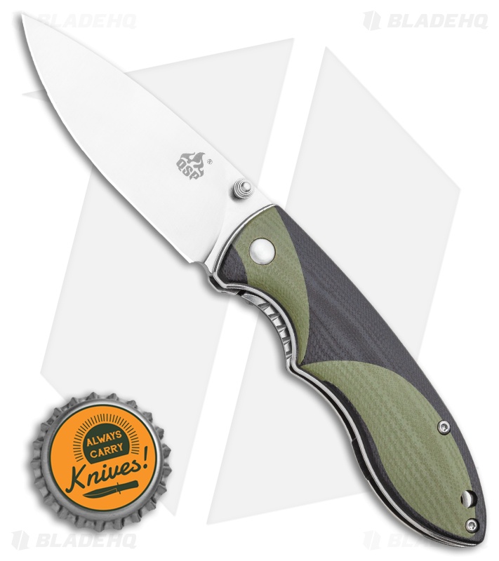 QSP Piglet Liner Lock Knife Black/Green G-10 (3.1" Satin) 