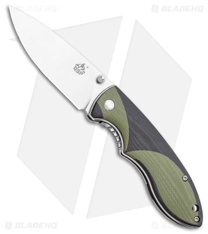 QSP Piglet Liner Lock Knife Black/Green G-10 (3.1" Satin) 