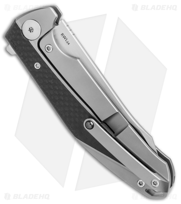 Reate K-1 Frame Lock Flipper Knife Carbon Fiber/Titanium (3.8" Satin, Stonewash)