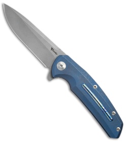 Reate Knives New Epoch Frame Lock Knife Blue Titanium w/Mokuti Inlay (3.5" SW)