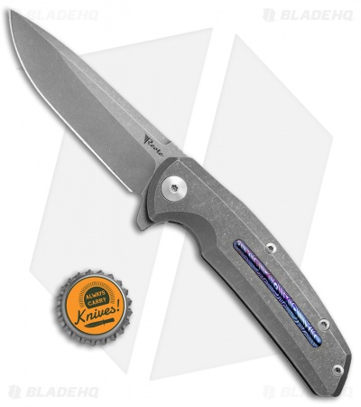 Reate Knives New Epoch Frame Lock Knife Stonewash Ti w/Mokuti Inlay (3.5" SW)