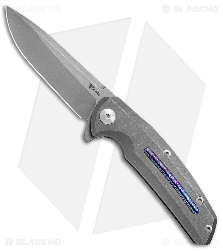 Reate Knives New Epoch Frame Lock Knife Stonewash Ti w/Mokuti Inlay (3.5" SW)