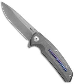 Reate Knives New Epoch Frame Lock Knife Stonewash Ti w/Mokuti Inlay (3.5" SW)