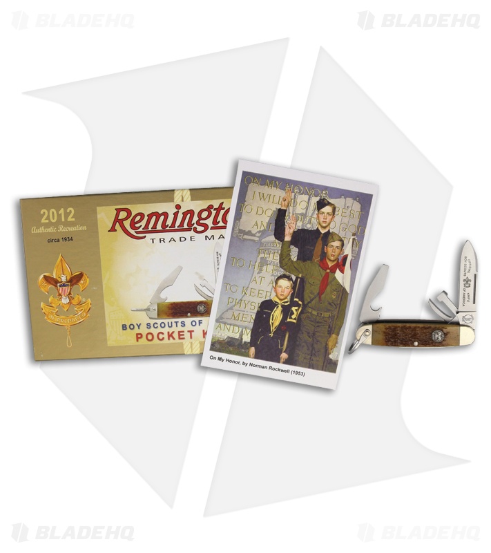 Remington 2012 Boy Scout Traditional Pocket Knife 3" Brown Jigged Bone