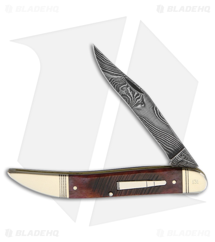 Remington 2017 Bullet Damascus Traditional Pocket Knife 3.625" Brown Bone