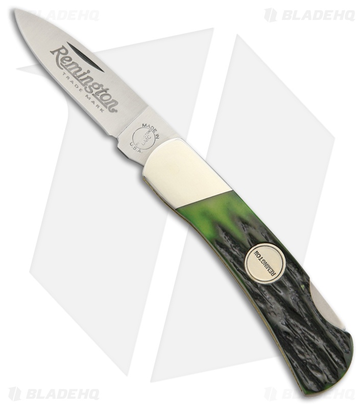 Remington Heritage Lockback Manual Folding Knife Green Jigged Bone (2.5"Satin)