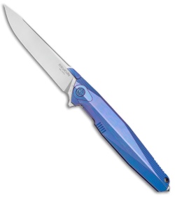 Rike Knife 1707s Integral Frame Lock Knife Blue Titanium (3.75" Satin) 