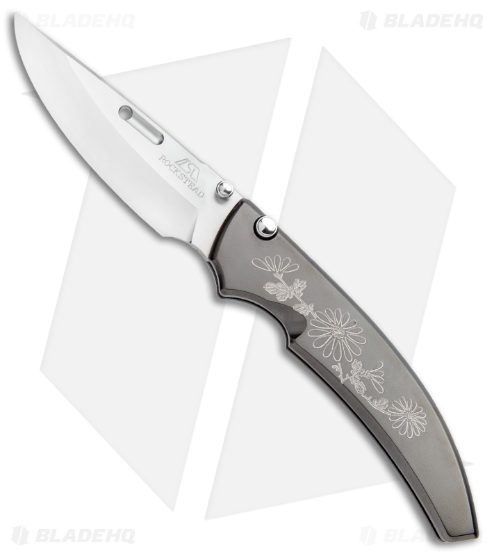 Rockstead SHU-ZDP Kiku Button Lock Knife Titanium (3.25" Mirror Polish)