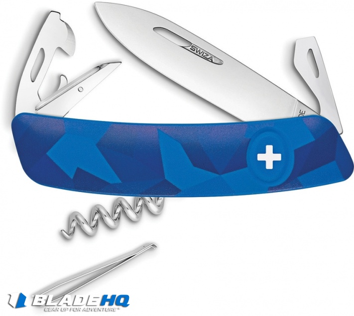 Swiza C03 Button Lock Swiss Pocket Knife Blue Camo (2.75" Mirror)