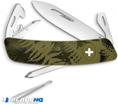 Swiza C04 Button Lock Swiss Pocket Knife Green Camo (2.75" Mirror) 