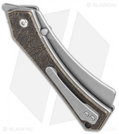 Serge Panchenko Orbit HawkLock Flipper Knife Patina Brass (3" Stonewash)