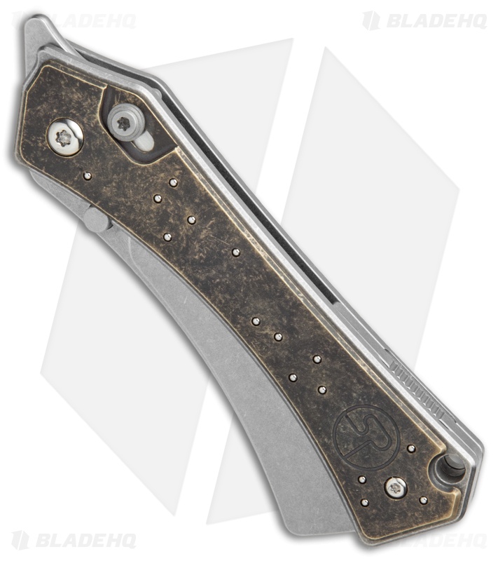 Serge Panchenko Orbit HawkLock Flipper Knife Patina Brass (3" Stonewash)