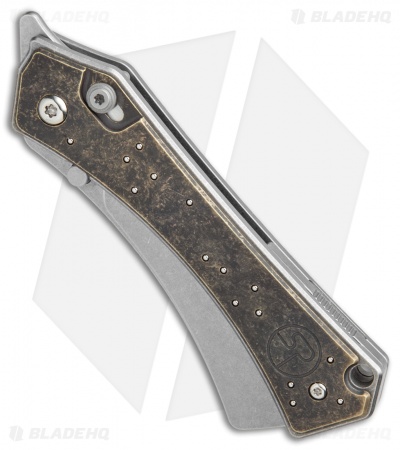 Serge Panchenko Orbit HawkLock Flipper Knife Patina Brass (3" Stonewash)