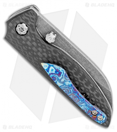 Sheepdog Knives Mini Deviant Liner Lock Knife Timascus Clip CF (2.6" Acid Wash)