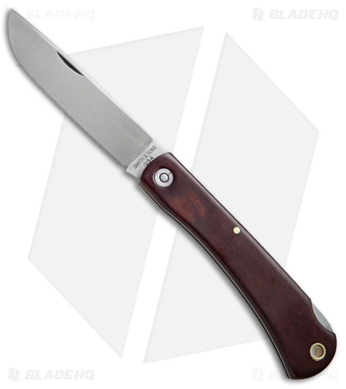Smith & Sons Mudbug Lock Back Knife Maroon Micarta w/ Sheath (3.625" Satin)