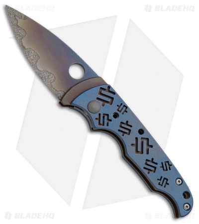 Snody Knives Custom Titanium Elite Friction Folder Knife (2.375" Blue)