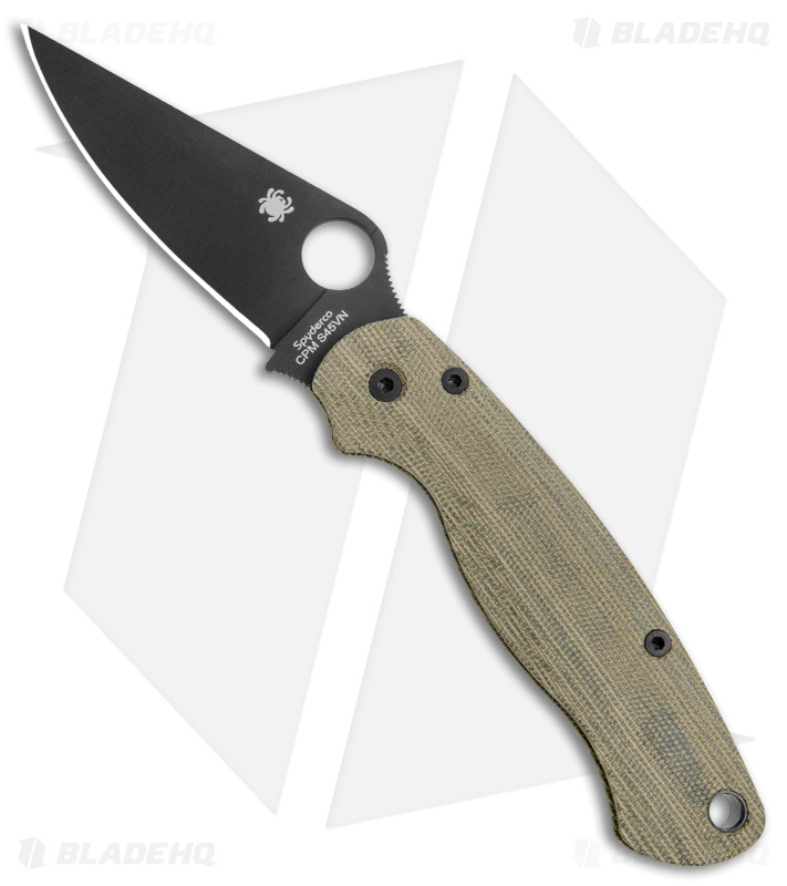 Flytanium Lotus Green Canvas + Spyderco Paramilitary 2 Knife (3.4" Black)