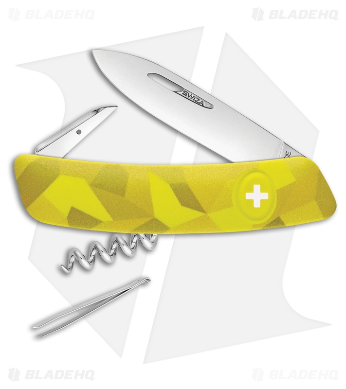 Swiza C01 Button Lock Swiss Pocket Knife Yellow Camo (2.75" Mirror) 
