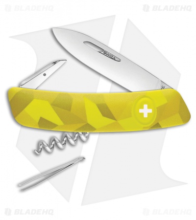 Swiza C01 Button Lock Swiss Pocket Knife Yellow Camo (2.75" Mirror) 