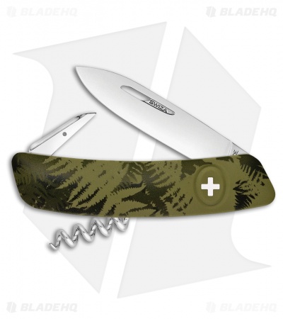Swiza C01 Button Lock Swiss Pocket Knife Green Camo (2.75" Mirror) 