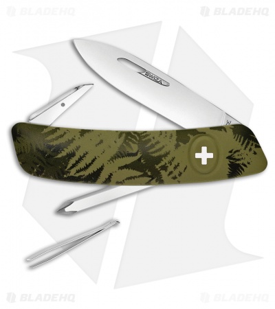 Swiza C02 Button Lock Swiss Pocket Knife Green Camo (2.75" Mirror) 