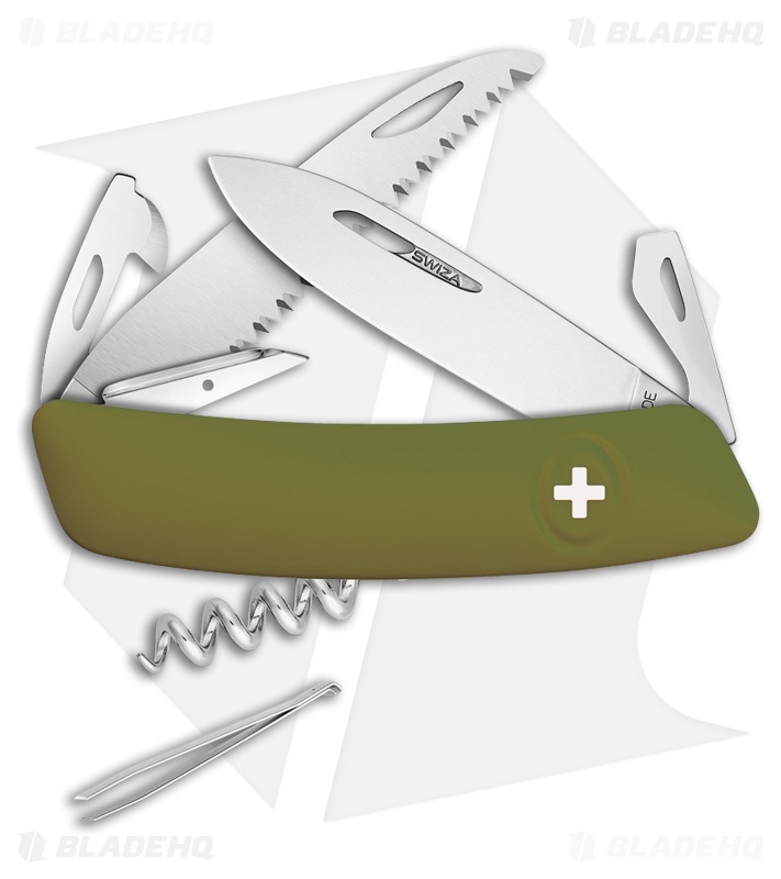 Swiza D05 Button Lock Swiss Pocket Knife Olive (2.75" Satin) 