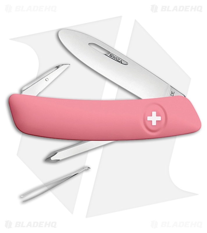 Swiza J02 Junior Button Lock Swiss Pocket Knife Pink (2.75" Satin)