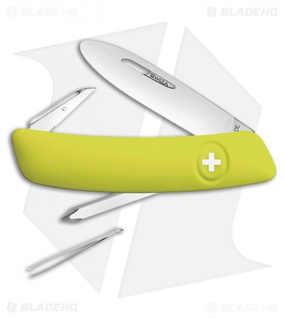 Swiza J02 Junior Button Lock  Swiss Pocket Knife Yellow (2.75" Satin) 