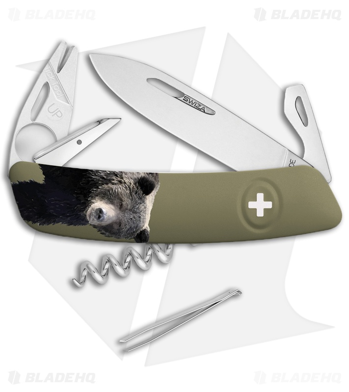 Swiza TT03 Tick Tool Bear Swiss Pocket Knife OD Green (3" Satin)