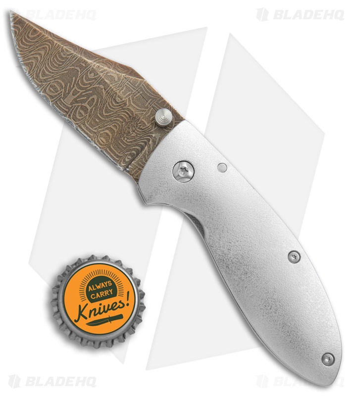 Tom Krein Alpha Bowie Frame Lock Knife Titanium (2.875" Damascus)
