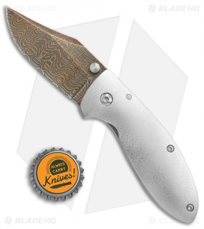 Tom Krein Alpha Bowie Frame Lock Knife Titanium (2.875" Damascus)