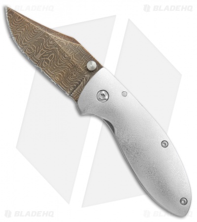 Tom Krein Alpha Bowie Frame Lock Knife Titanium (2.875" Damascus)
