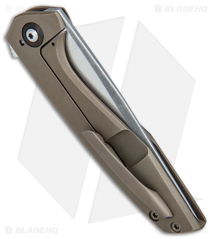 TuffKnives Custom Switch KM Flipper Knife Rag Micarta/Bronze Ti (3.5" Acid SW)