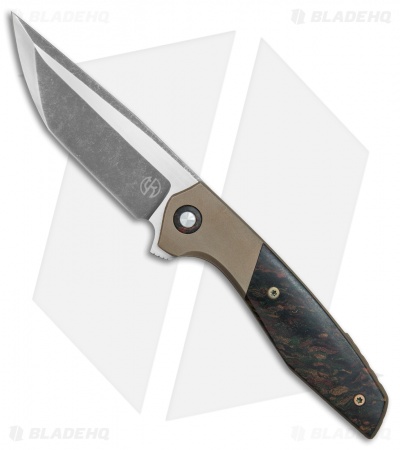 TuffKnives Custom Switch KM Flipper Knife Rag Micarta/Bronze Ti (3.5" Acid SW)