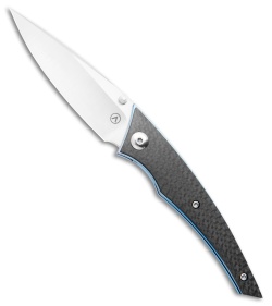 Alliance Designs Jeremy Marsh Chisel Folding Knife 3.25 M390 Drop Point  Blade, Ivory Paper Micarta Handles with Blue Titanium Liners - KnifeCenter