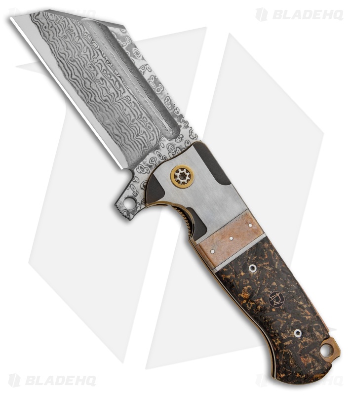 Andre de Villiers Custom War Hulk Flipper Knife Copper Shred CF (4" Damascus)