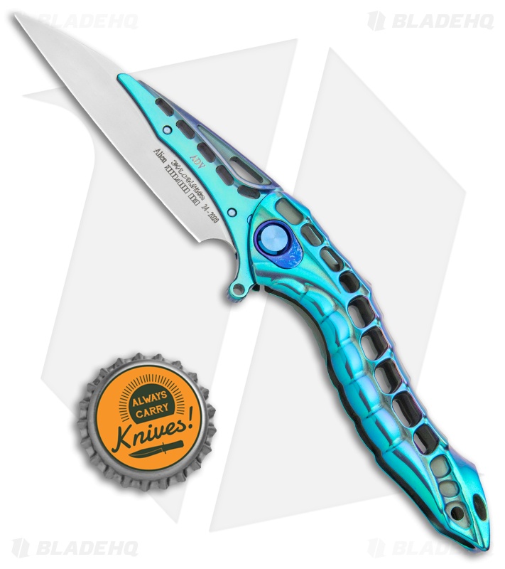 Andre de Villiers Alien Integral Frame Lock Knife Blue/Green Ti (3.5" BB)