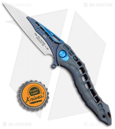 Andre de Villiers Custom Alien Integral Frame Lock Knife Gray/Blue Ti (3.5" BB)