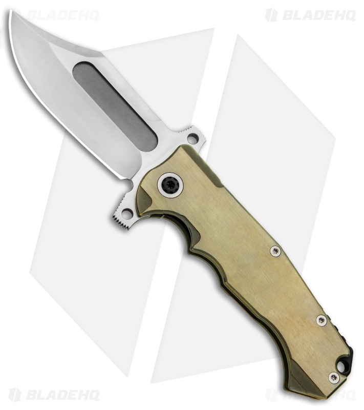 Andre de Villiers Bowie Badlands Frame Lock Knife Gold/Black Ti (4" Satin) AdV