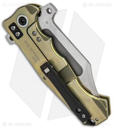 Andre de Villiers Bowie Badlands Frame Lock Knife Gold/Black Ti (4" Satin) AdV